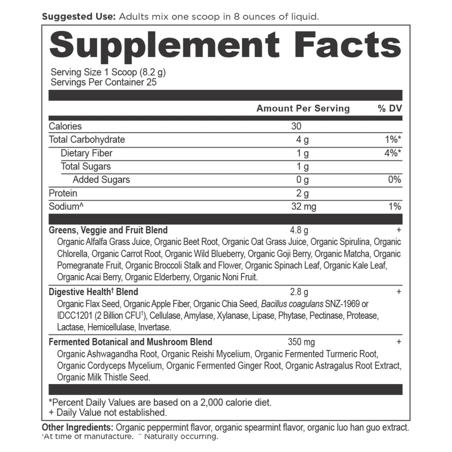 ANCIENT NUTRITION - Organic Super Greens Powder - Mint - 7.23oz