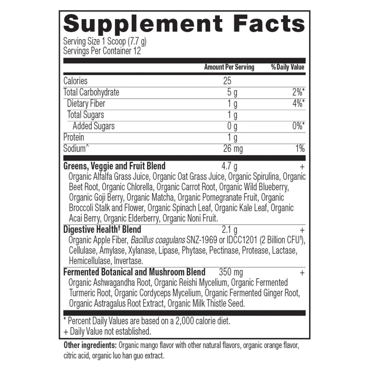ANCIENT NUTRITION - Organic Super Greens Powder - Mango - 3.3oz