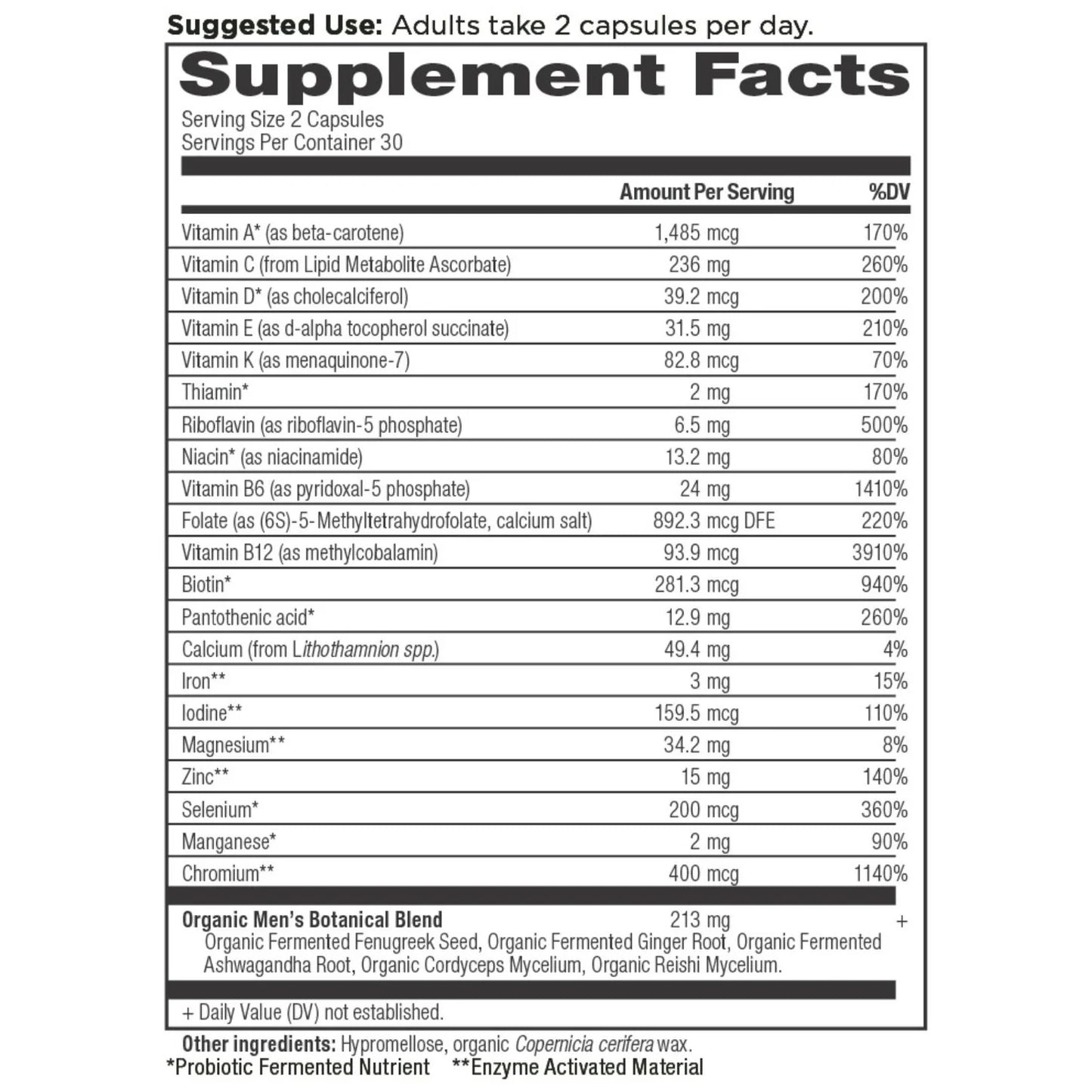 ANCIENT NUTRITION - Men’s Fermented Multi - 60 Capsules