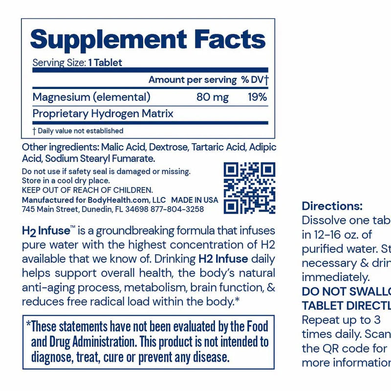BODYHEALTH - H2 Infuse - Molecular Hydrogen - 60 tablets