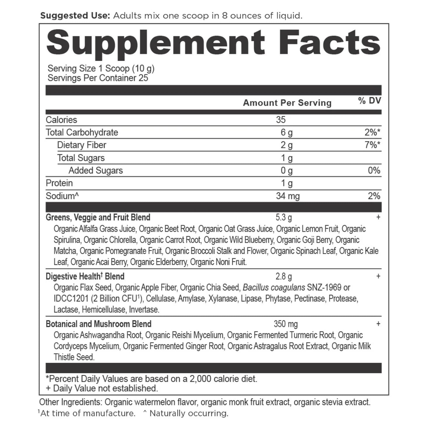 ANCIENT NUTRITION - Organic Super Greens Powder - Watermelon - 8.82oz