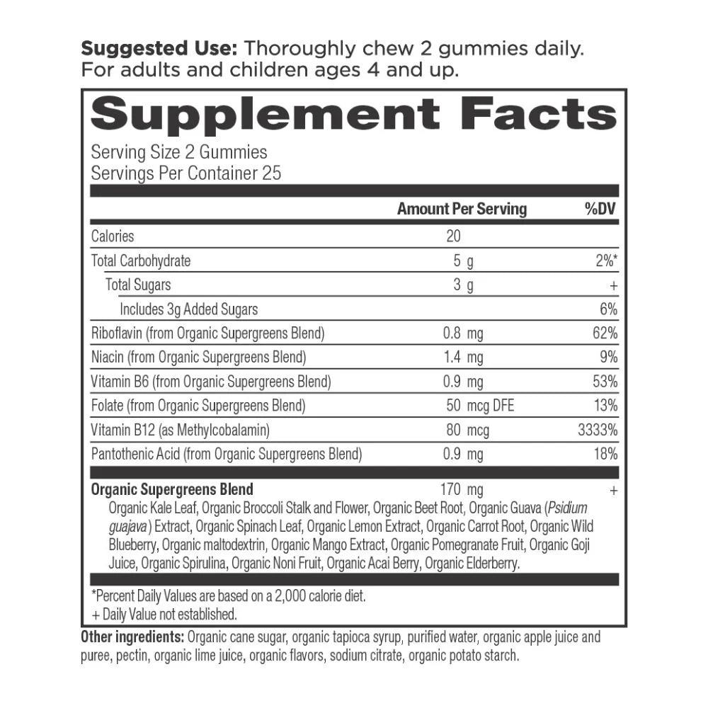ANCIENT NUTRITION - Organic Super Greens - Strawberry Watermelon - 50 Gummies