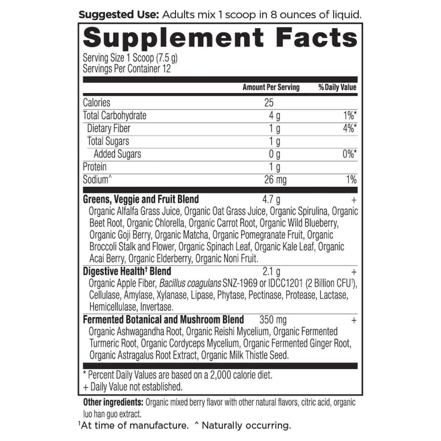 ANCIENT NUTRITION - Organic Super Greens Powder - Berry - 3.2oz