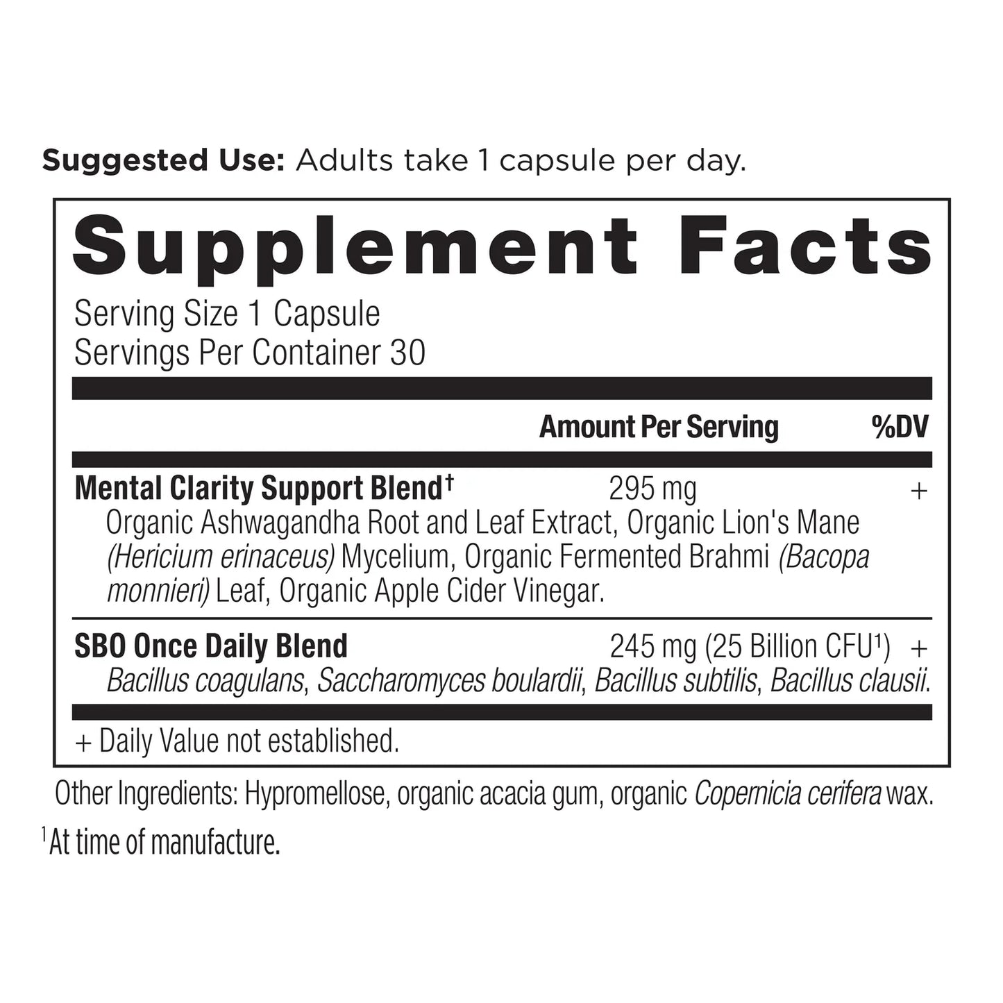 ANCIENT NUTRITION - SBO Probiotics - Once Daily Mental Clarity - 30 Capsules