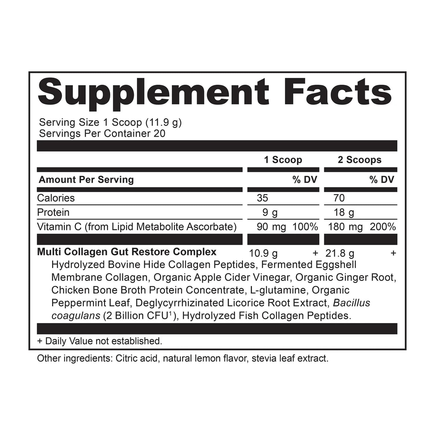 ANCIENT NUTRITION - Multi Collagen Protein – Gut Restore – Lemon Ginger - 20 servings