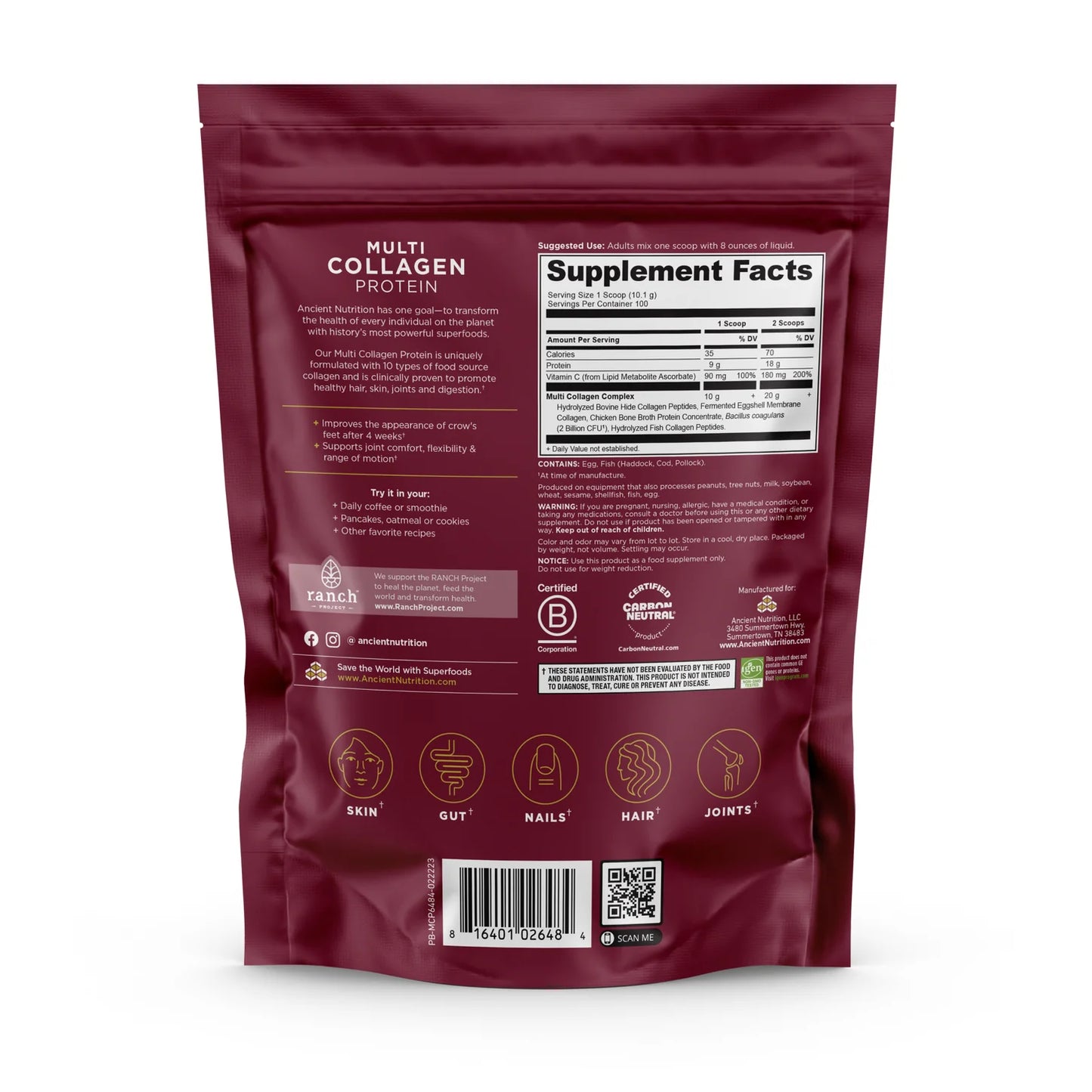 ANCIENT NUTRITION - Multi Collagen Protein - 70 servings - 24.9oz bag