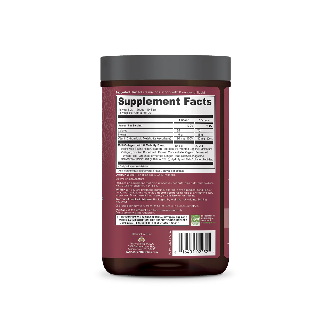 ANCIENT NUTRITION - Multi Collagen Protein - Joint + Mobility - Vanilla - 20 servings