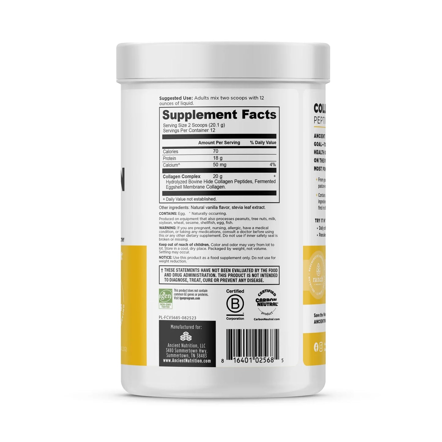 ANCIENT NUTRITION - Collagen Peptides - Vanilla - 12 servings