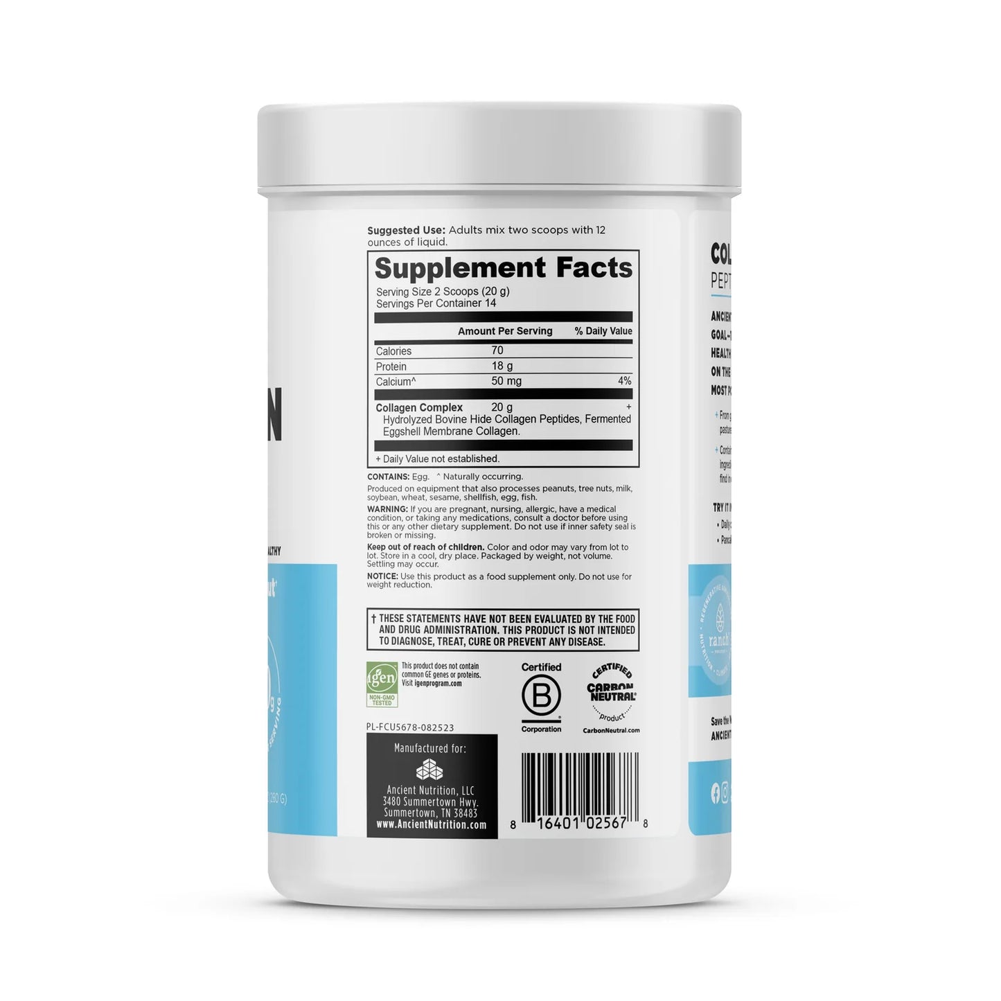 ANCIENT NUTRITION - Collagen Peptides - Unflavored - 14 servings