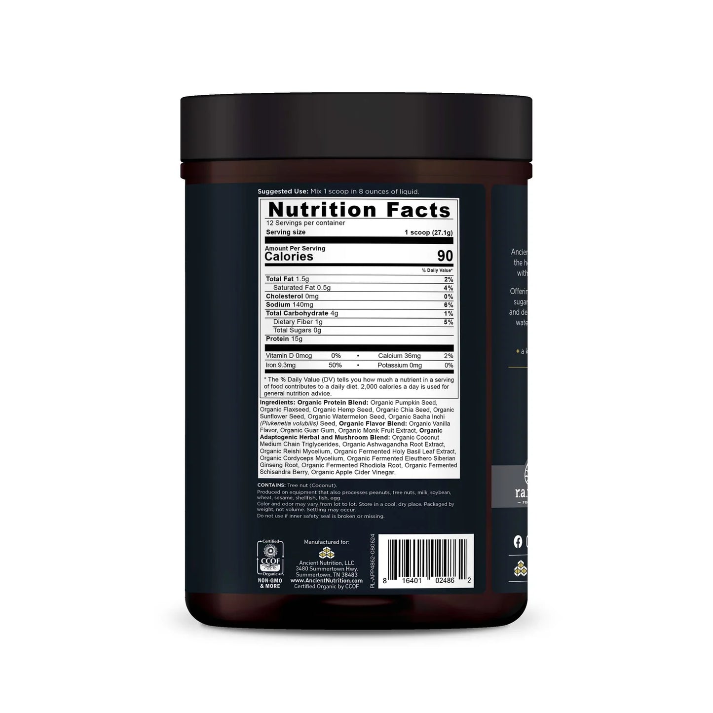 ANCIENT NUTRITION - Plant Protein - Vanilla - 12 servings