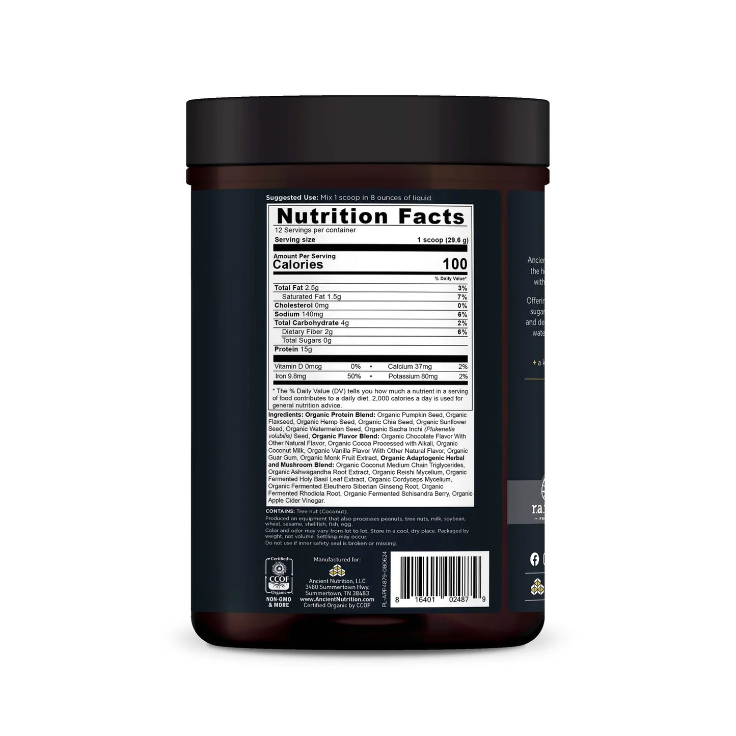ANCIENT NUTRITION - Plant Protein – Chocolate 12 servings