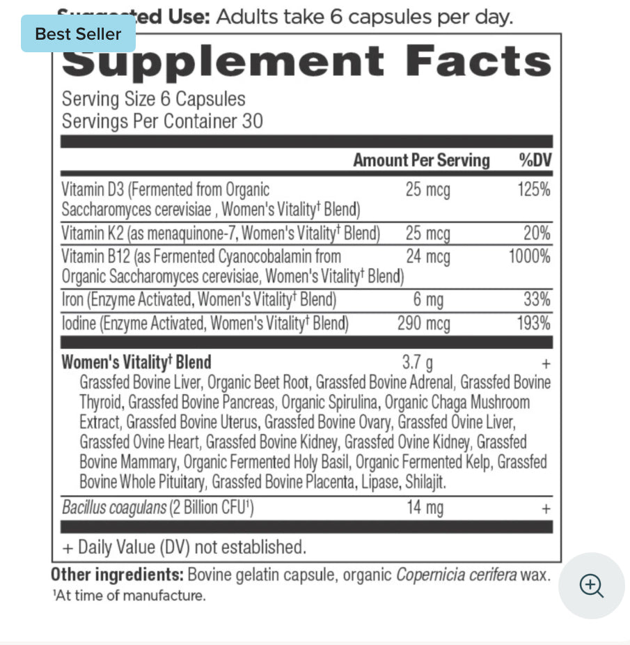 Ancient Nutrition - Women’s Vitality Beef Organ Supplement