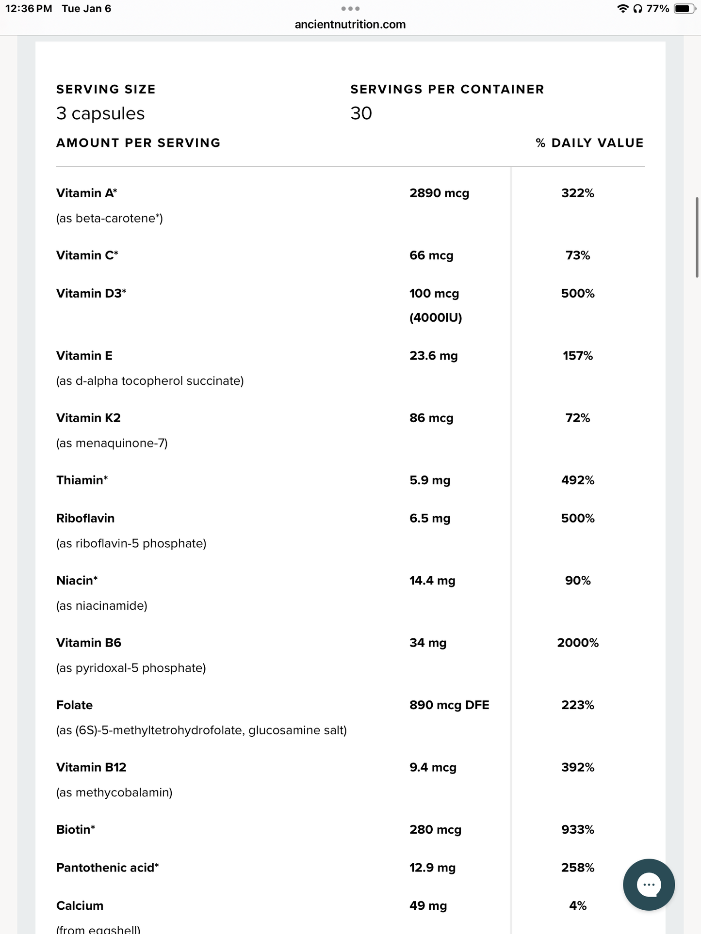 ANCIENT NUTRITION - Women’s Daily Multivitamin - 90 Ct