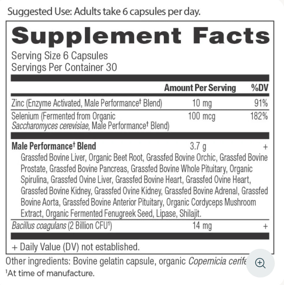 Ancient Nutrition - Male Performance Beef Organ Supplement