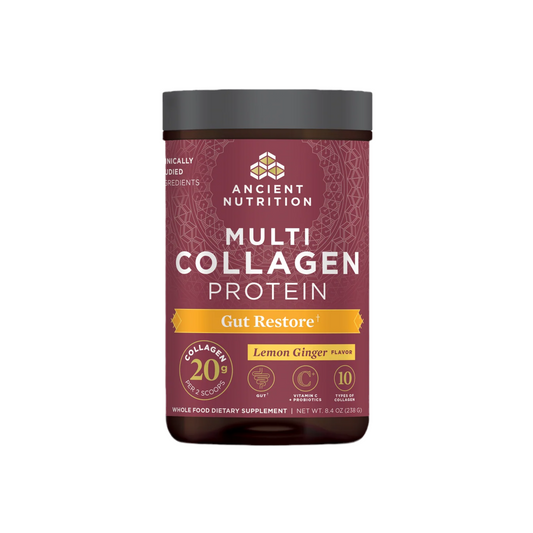 ANCIENT NUTRITION - Multi Collagen Protein – Gut Restore – Lemon Ginger - 20 servings