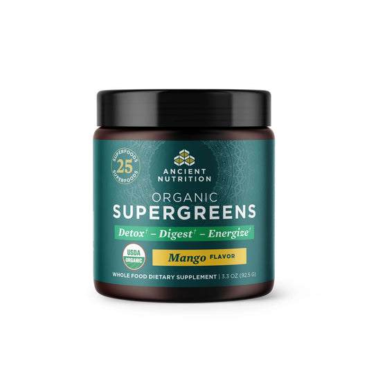 ANCIENT NUTRITION - Organic Super Greens Powder - Mango - 3.3oz