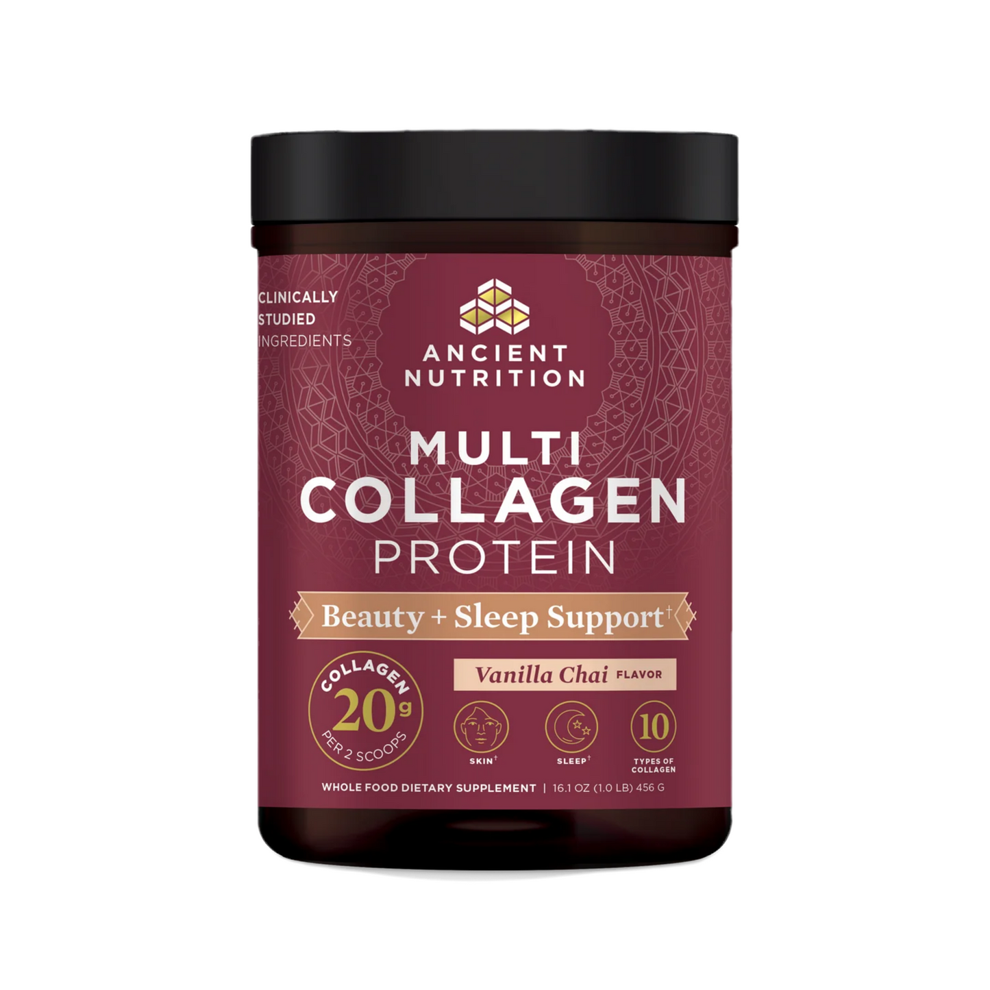 ANCIENT NUTRITION - Multi Collagen Protein - Beauty + Sleep Support - Vanilla Chai - 38 servings