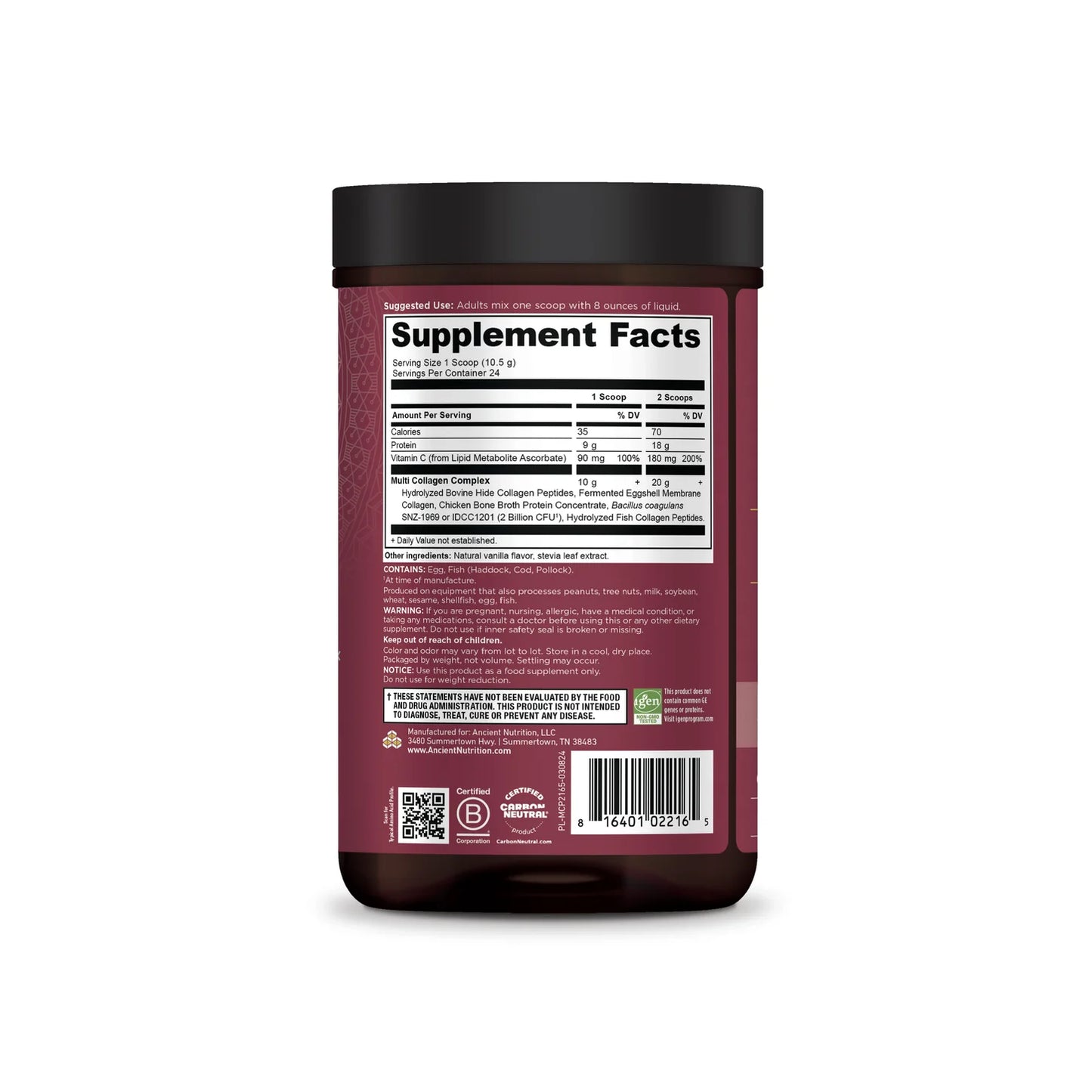 ANCIENT NUTRITION - Multi Collagen Protein - Vanilla - 24 servings