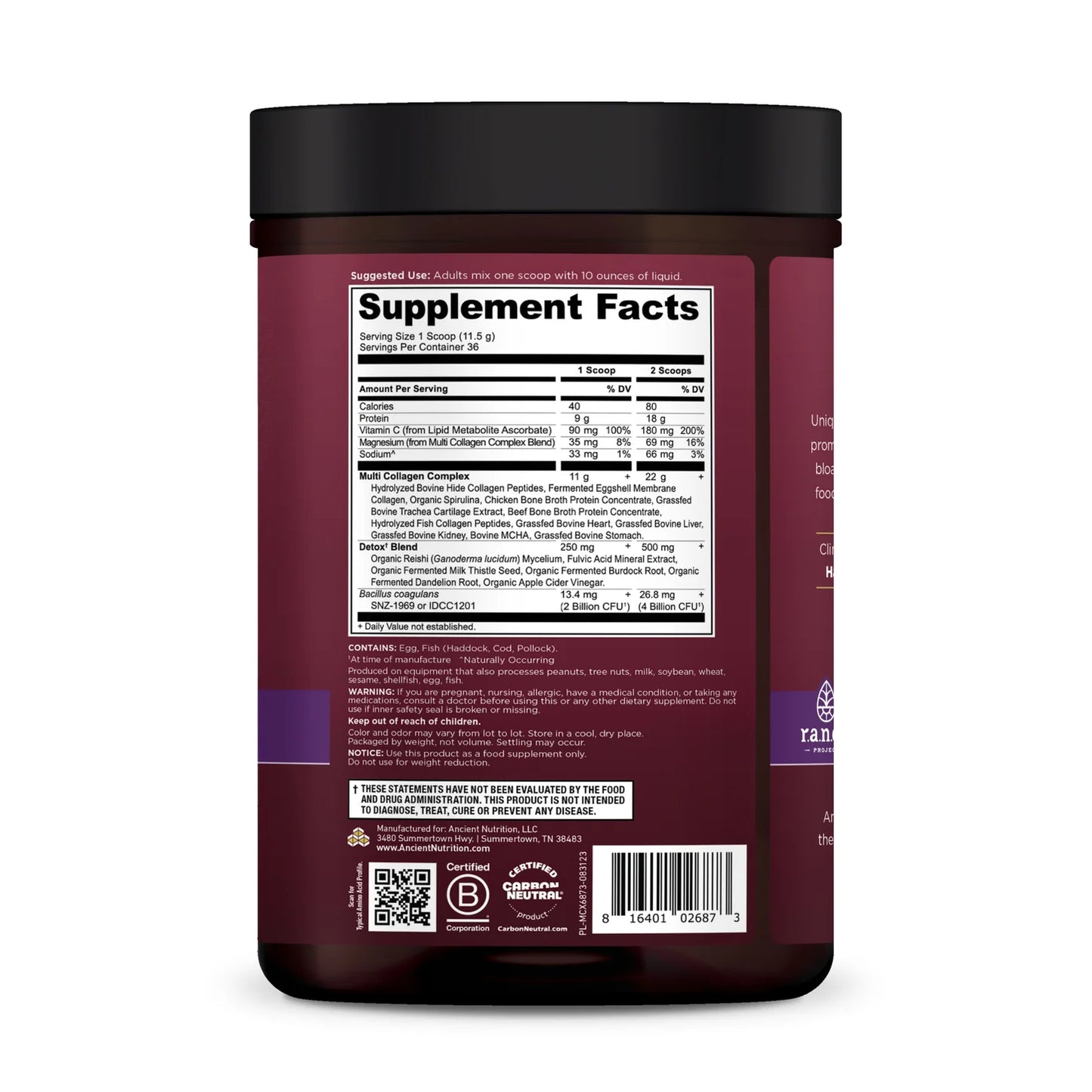 ANCIENT NUTRITION - Multi Collagen - Advanced - Cleanse + Detox - 36 servings