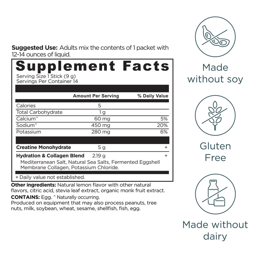 Ancient Nutrition - Creatine + Collagen + Electrolytes - 14 Stick Pack