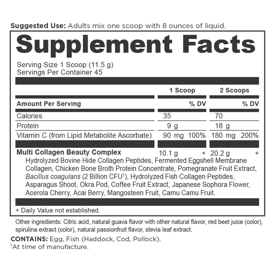 Multi Collagen Protein - Beauty Within - Guava Passionfruit – 45 Serving ￼